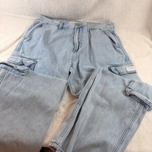 PacSun Mens Baggy Cargo Jeans Light Wash 32x30 Y2K Skater Utility Denim Street